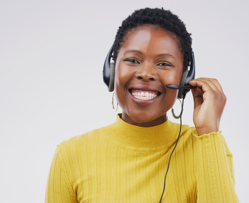 Happy customer with headphones
